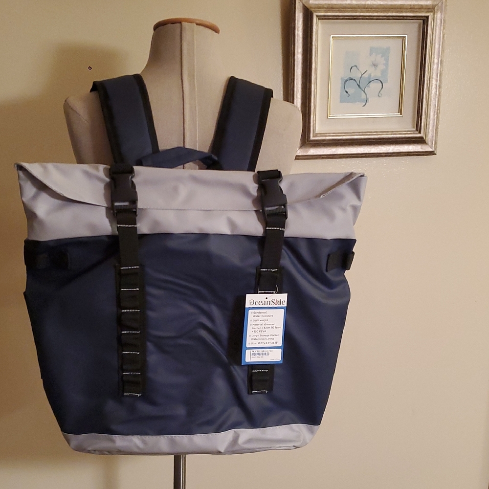 Navy and Gray Backpack Styled Water-Resistant Bag